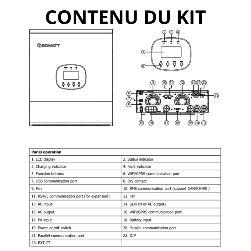 Growatt - Onduleur hybride monophasé 5000W (pour batterie basse tension) - SPE5000TL HVM-G2