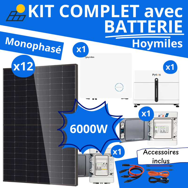 Kit Solaire Complet 6000W Monophasé - Hoymiles + Batterie Pytes 5kWh
