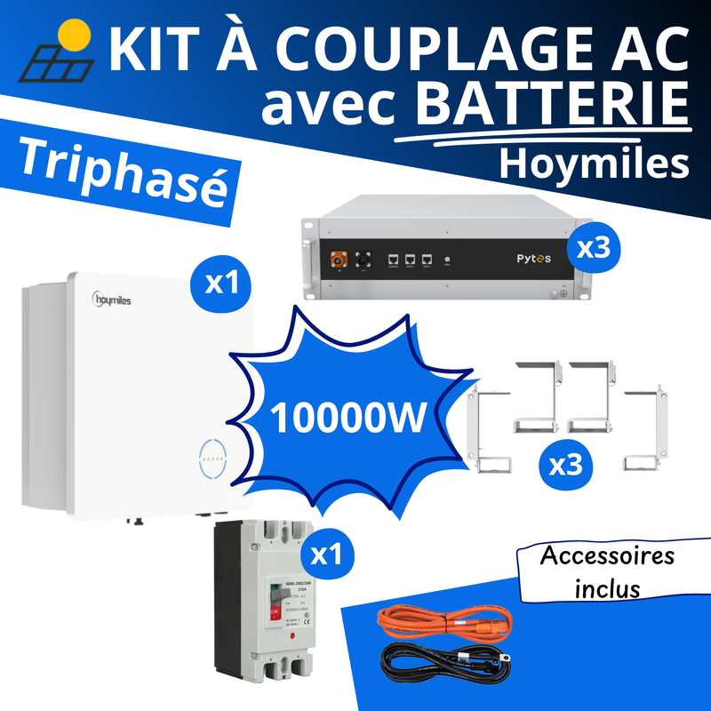 Kit à Couplage AC 10 kW Triphasé - Hoymiles + Batterie Pytes 15kWh