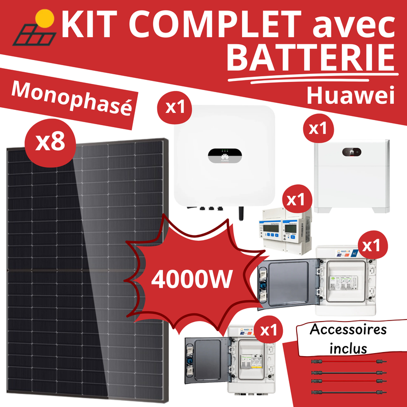Kit Solaire Complet 4000W Monophasé + Batterie Huawei 5kWh