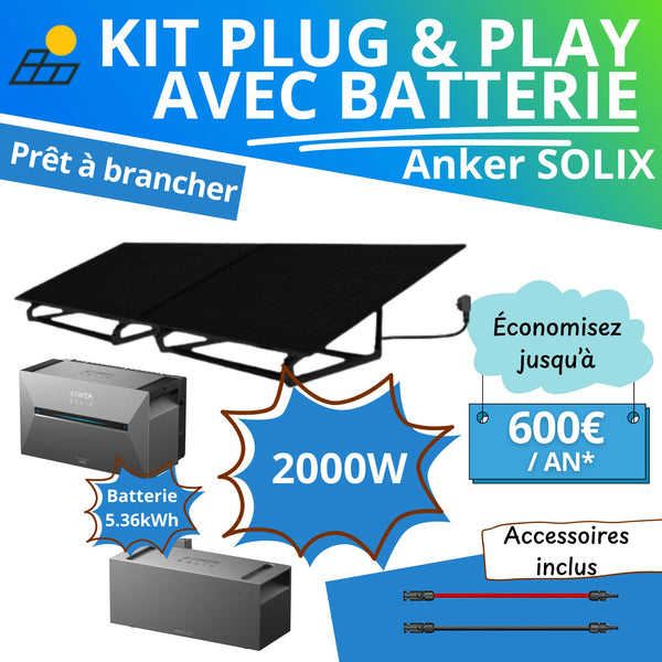 Kit Plug & Play 2000W - Panneaux bifacial + Batteries Anker SOLIX 5,36kWh