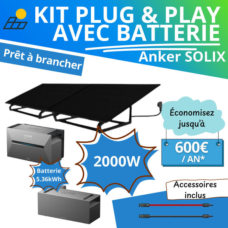 Kit Plug & Play 2000W - Panneaux bifacial + Batteries Anker SOLIX 5,36kWh