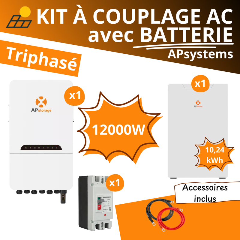 Kit à Couplage AC 6-12 kW Triphasé - APsystems + Batterie LiFePO4 10.24kWh