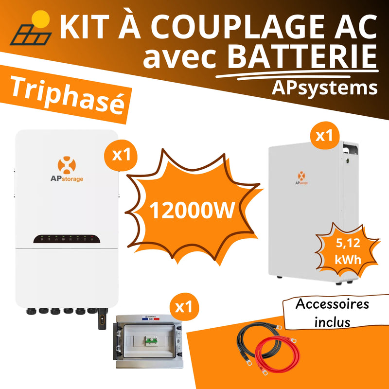 Kit à Couplage AC 12 kW Triphasé - APsystems + Batterie LiFePO4 5.12kWh