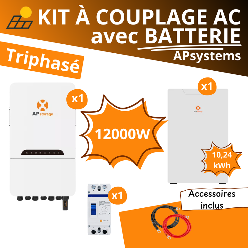 Kit à Couplage AC 12 kW Triphasé - APsystems + Batterie LiFePO4 10.24kWh