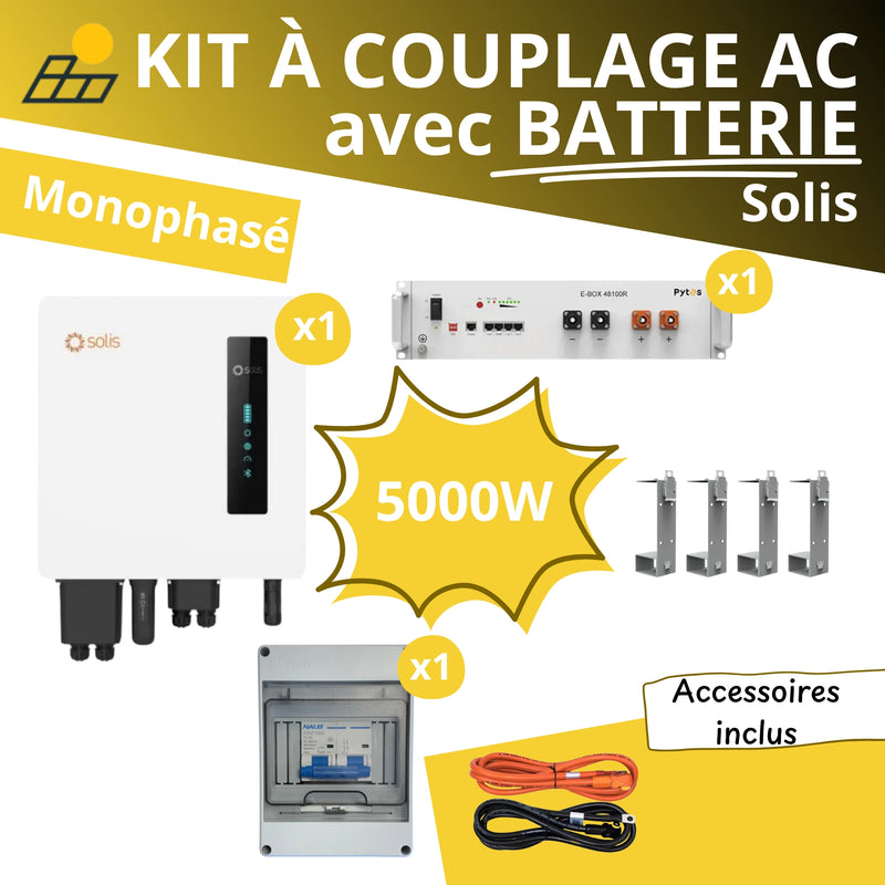 Kit à Couplage AC 5 kW Monophasé - Solis + Batterie Pytes 5.12kWh
