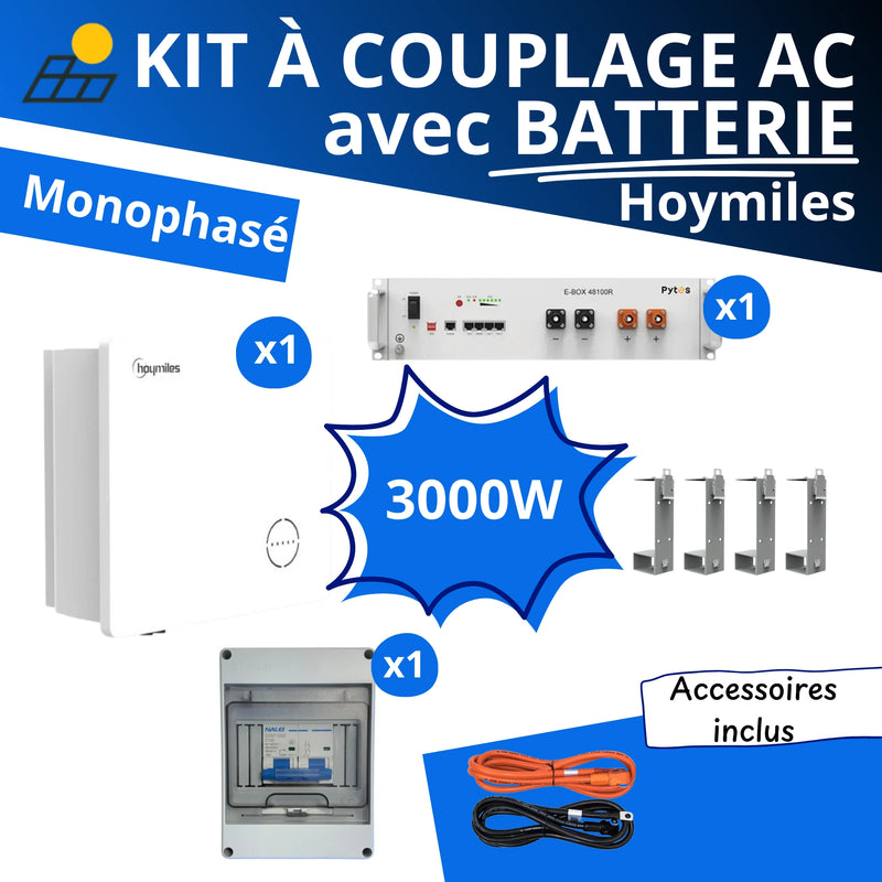 Kit à Couplage AC 3.0 kW Monophasé - Hoymiles + Batterie Pytes 5.12kWh