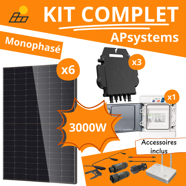Kit Solaire Complet 3000W Monophasé - Micro-onduleurs Apsystems DS3-H
