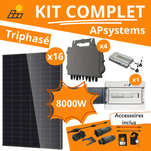 Kit Solaire Complet 8000W Triphasé - Micro-Onduleurs Apsystems QT2