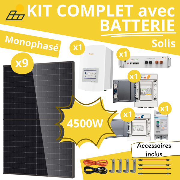 Kit Solaire Complet 4500W Monophasé - Solis + Batterie Pytes 5.12kWh