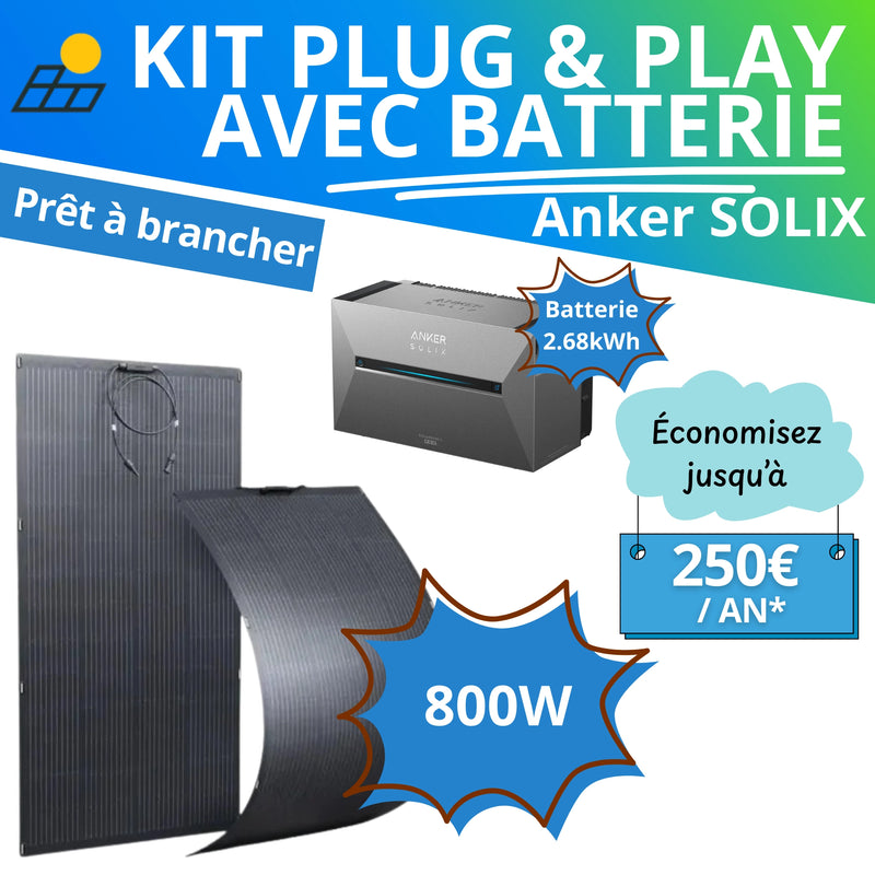 Kit Plug & Play 800W - Panneaux souples + Batterie Anker SOLIX 2,68kWh