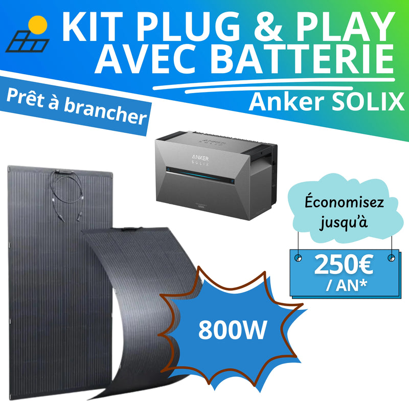 Kit Plug & Play 800W - Panneaux souples + Batterie Anker SOLIX 2,68kWh