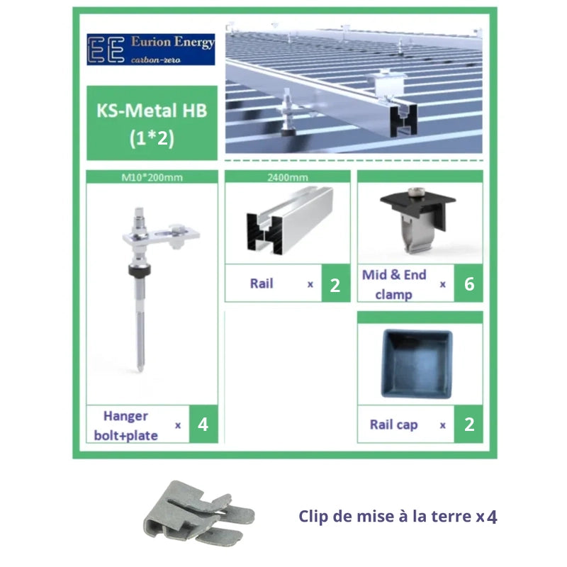 Kit de fixation pour 2 panneaux sur tôles ondulées (Vis double filetage)
