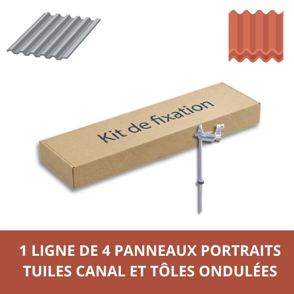 Kit de fixation pour 4 panneaux sur tuiles canal/tôles ondulées (Vis double filetage)