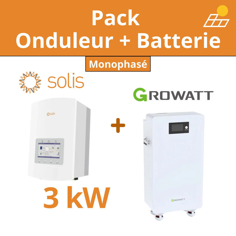 Pack Onduleur Hybride Solis 3kW & Batterie Growatt 16kWh