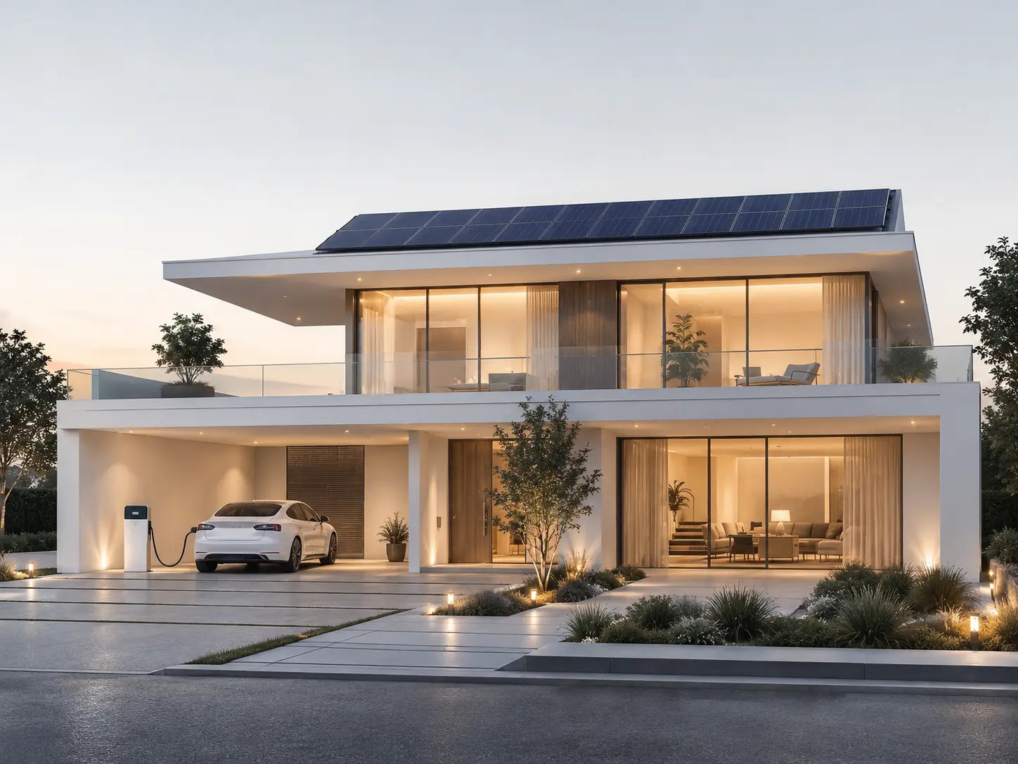 Maison moderne équipée de panneaux solaires en autoconsommation